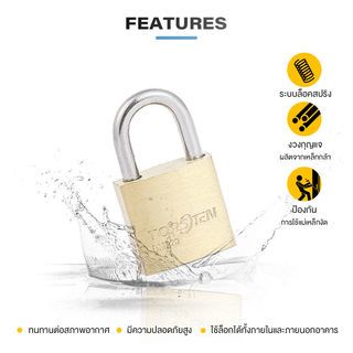 TORSTEN กุญแจคล้องทองเหลืองระบบลูกปืน 50มม. BSP-350 (ห่วงสั้น)