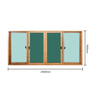 WELLINGTAN หน้าต่างอลูมิเนียมบานเลื่อน N-AWG2411-4P 240x110CM สีไม้ พร้อมมุ้ง