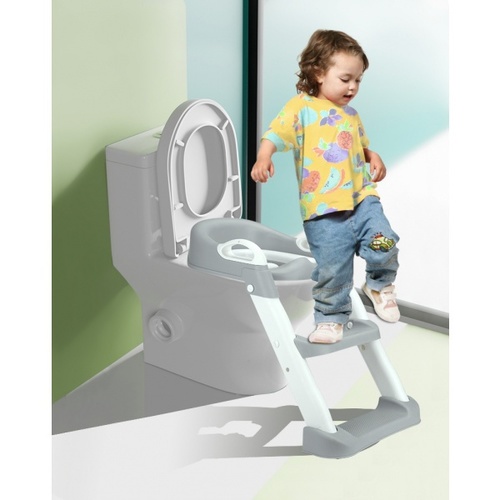 Primo Kids ฝารองนั่งเด็กแบบมีบันได รุ่น E019-009-GY ขนาด 38x40x66 ซม. สีเทา-ขาว 