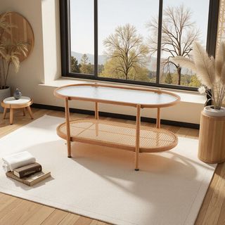 DELICATO โต๊ะกลางหน้ากระจก รุ่น LUMINA ขนาด 50x96x46ซม. สีชา