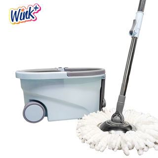 WINKPLUS ชุดม็อปปั่นถังสเตนเลส ด้ามสเตนเลส ขนาด 20x46x100-130 ซม.รุ่น MS01 สีฟ้า-เทา