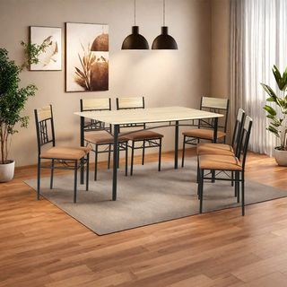 Delicato ชุดโต๊ะอาหาร 6 ที่นั่ง รุ่น Akira โต๊ะ:140X80X76ซม. เก้าอี้:42x44x85ซม. สีน้ำตาลเข้ม