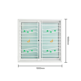 WELLINGTAN หน้าต่างไวนิลบานเลื่อน SS F2-ISWG1010 ขนาด 100x100ซม. สีขาว  มีเหล็กดัด (ดอกไม้) พร้อมมุ้ง