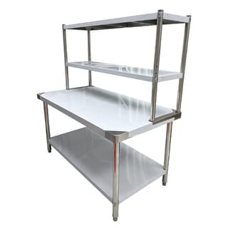 CROWN โต๊ะเตรียมสเตนเลส 2 ชั้น พร้อมชั้นวาง SUS304 150x80x160 ซม. NOELLE-SS304 (1/2)