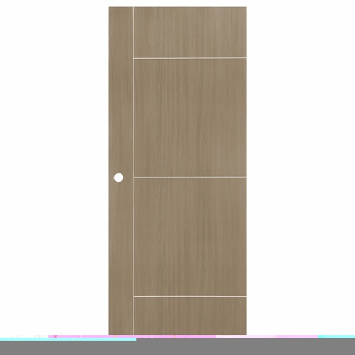 Holztur ประตู WPC รุ่น WM02 (สำหรับใช้ภายใน) แผ่นเรียบเซาะร่อง  ขนาด 80x200 ซม. สีเบจไพน์  (เจาะลูกบิด)