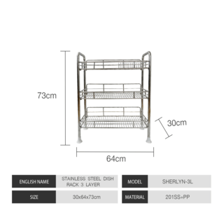 CLOSE ชั้นคว่ำจานสเตนเลส 3 ชั้น 30X64X73 CM. SHERLYN-3L สีเงิน