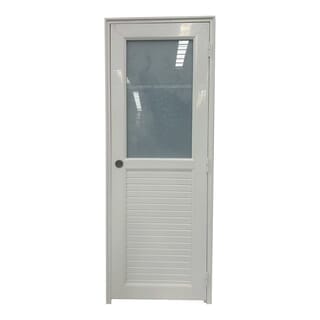 WELLINGTAN ประตู UPVC กระจกสกรีนลายนกยูงพร้อมวงกบและบานพับ รุ่นJM-064 ขนาด 70x200ซม. สีขาว (เจาะลูกบิด)