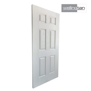 WELLINGTAN ประตูไฟเบอร์กลาส รุ่น P06-K01 80x200 ซม.  สีขาวลายโอ๊ค  (เจาะลูกบิด)