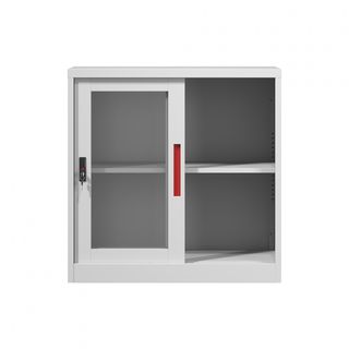 SMITH  ตู้เก็บเอกสารแบบกระจกบานเลื่อน  รุ่น Artie ขนาด 40x90x90ซม. สีขาว-แดง