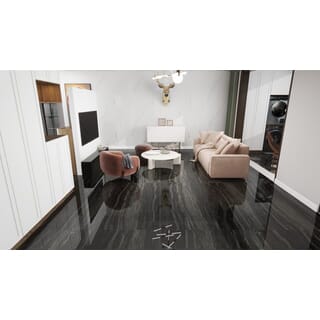 La Arezza กระเบื้องพอร์ซเลน 75X150  ซม.  รุ่น Luxura elite marble black (75YB388) High-glossy anti slip Random (2pcs /box  2.25 sqm)