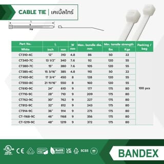 BANDEX เคเบิ้ลไทร์ ขนาด 3 นิ้ว รุ่น CT075-2C-MT100 สีขาว