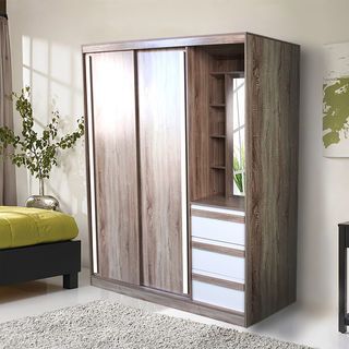 DELICATO ตู้เสื้อผ้าสองบานเลื่อน โต้ะเครื่องแป้งในตัว  รุ่น อปาเช่  ขนาด180x60x200 ซม. สีทูโทนน้ำตาล/ขาว