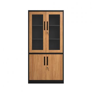 SMITH  ตู้เก็บเอกสารแบบกระจกและทึบบานเปิด รุ่น Archie-02 ขนาด 40x90x185ซม.  สีไม้-ดำ