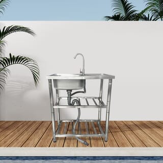 CLOSE อ่างล้างจานพร้อมขาตั้ง 1 หลุมมีที่พัก รุ่น GRACIA-75