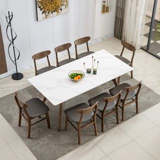 (1/6)DELICATO ชุดโต๊ะอาหารท็อปหินอ่อน 8 ที่นั่ง รุ่น Hinoki ขนาดโต๊ะ 90x180x75 ซม. ขนาดเก้าอี้ 46x55x76 ซม. สีขาว