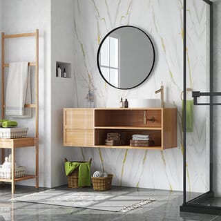 GREAT WOOD บอร์ด SPC ลายหินอ่อนเคลือบ UV รุ่นJF122025-UV-LJ80005T Size122x244x0.25cm. ลายริ้วทองหินอ่อน