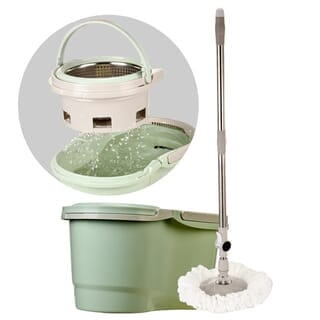 KLEANZY ชุดม็อปปั่นถังสเตนเลสถอดหัวปั่นได้ ด้ามสเตนเลส รุ่น HDR-M033B  ขนาด 27x46x25 CM (6L) สีเขียว