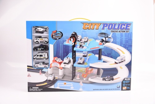TOYS ของเล่นชุดรางรถตำรวจและเฮลิคอปเตอร์พร้อมอุปกรณ์#255(53x35x8ซม.)
