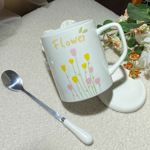 AILO แก้วเซรามิค 8 ซม. 350 มล. FLOWER-02 สีขาว