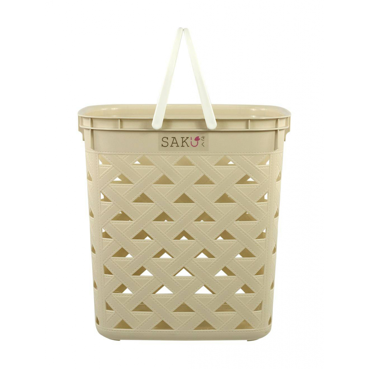 SAKU ตะกร้าลายหนัง รุ่น FT-503/A ขนาด 42x35x44 ซม. สีครีม (มีหู) 