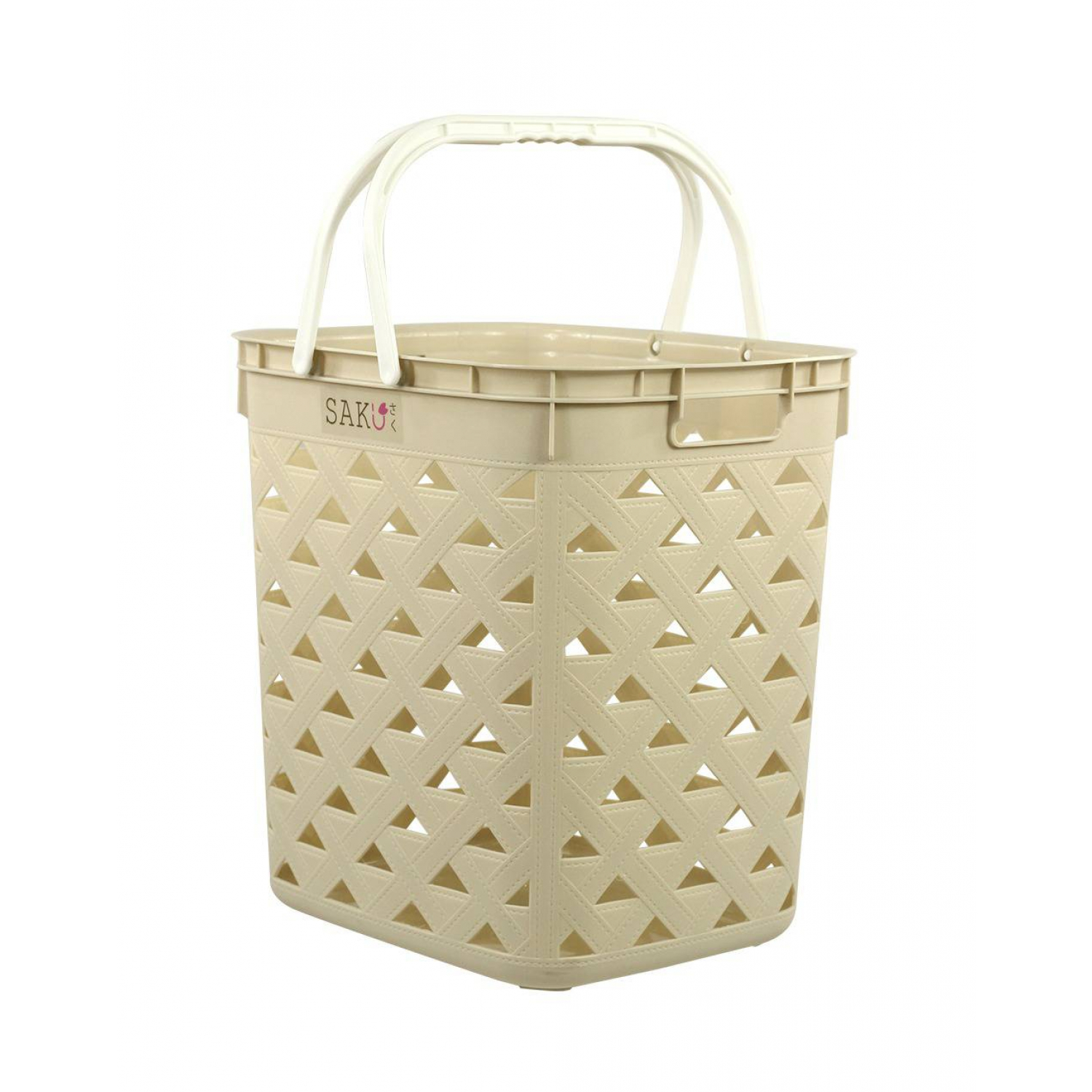 SAKU ตะกร้าลายหนัง รุ่น FT-503/A ขนาด 42x35x44 ซม. สีครีม (มีหู) 