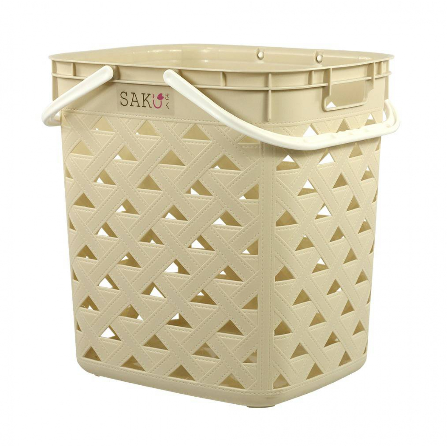 SAKU ตะกร้าลายหนัง รุ่น FT-503/A ขนาด 42x35x44 ซม. สีครีม (มีหู) 