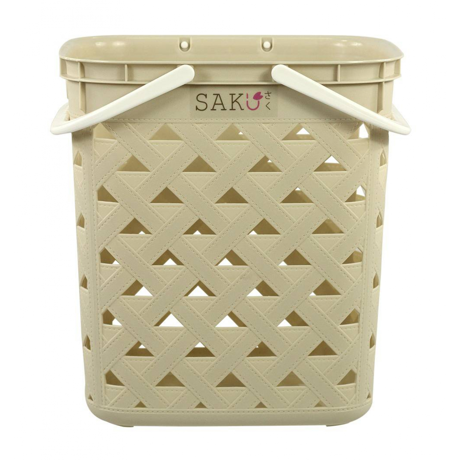 SAKU ตะกร้าลายหนัง รุ่น FT-501/A ขนาด 32.50x39x42 ซม. สีครีม (มีหู)