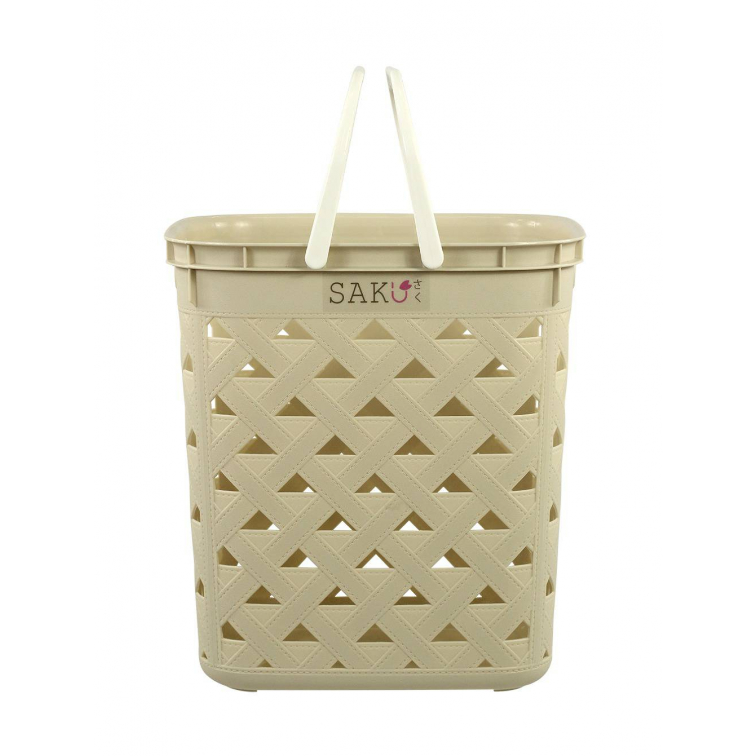 SAKU ตะกร้าลายหนัง รุ่น FT-501/A ขนาด 32.50x39x42 ซม. สีครีม (มีหู)