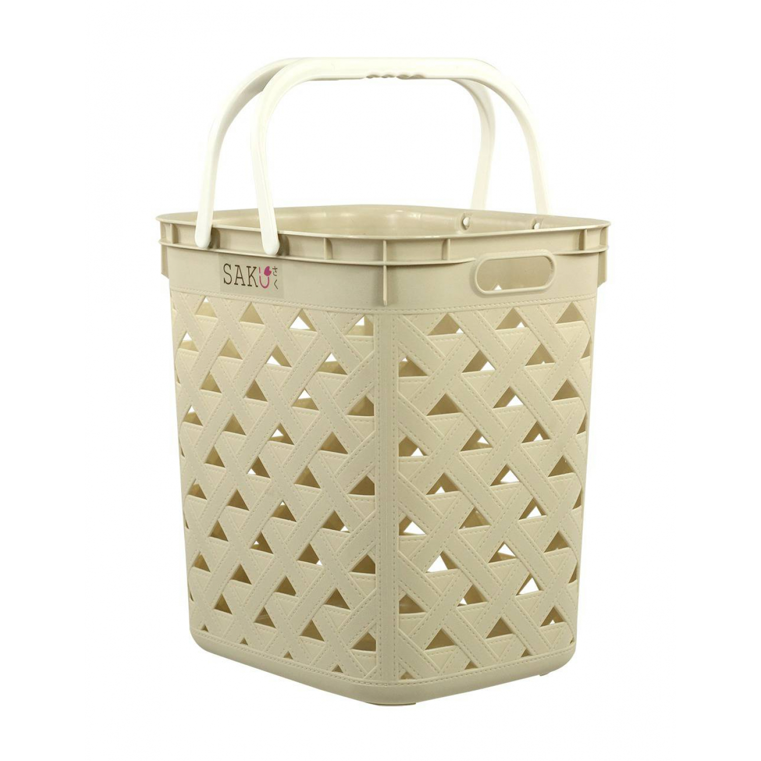 SAKU ตะกร้าลายหนัง รุ่น FT-501/A ขนาด 32.50x39x42 ซม. สีครีม (มีหู)