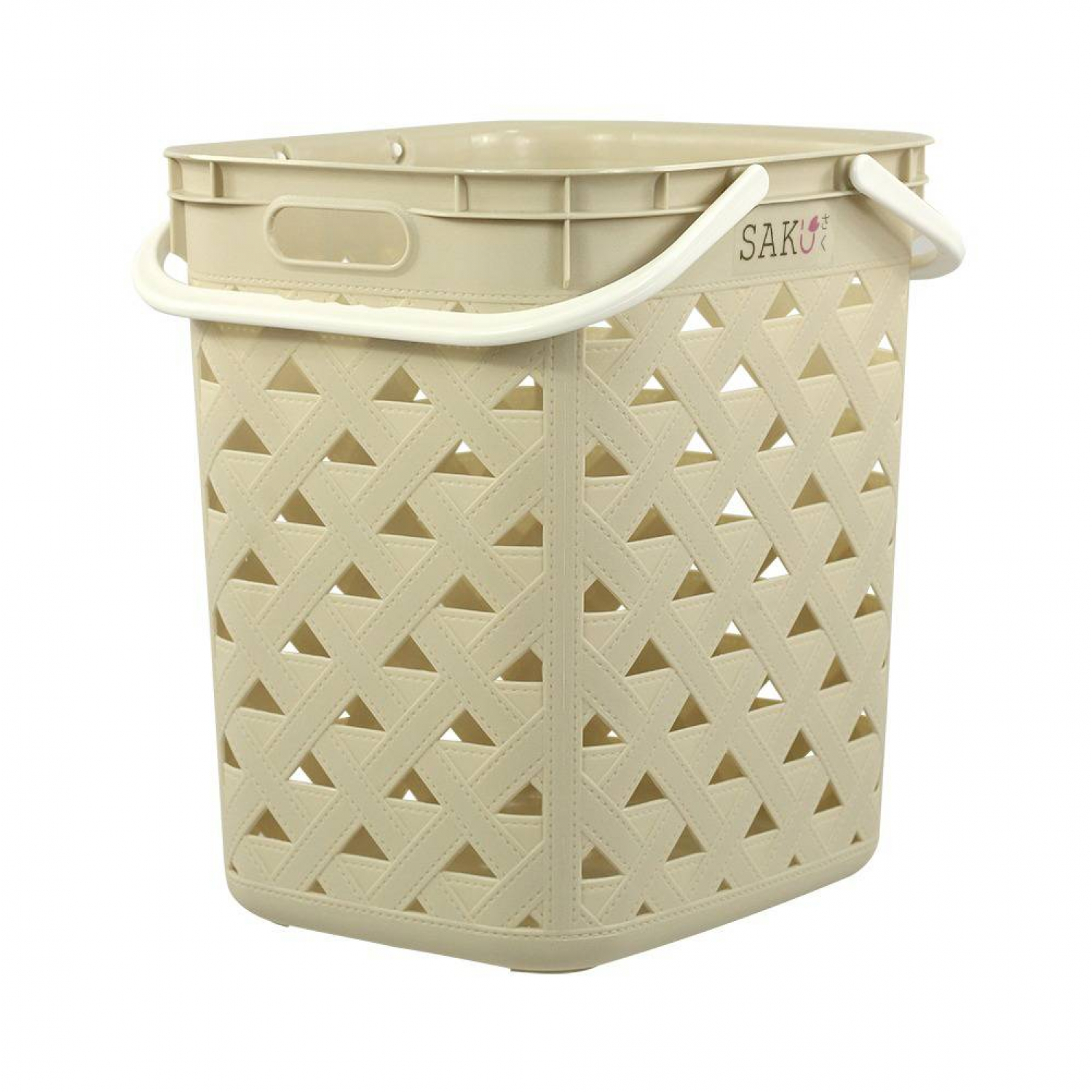 SAKU ตะกร้าลายหนัง รุ่น FT-501/A ขนาด 32.50x39x42 ซม. สีครีม (มีหู)