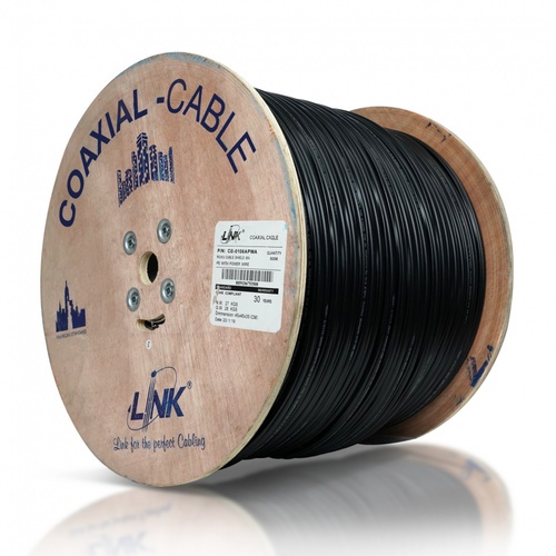 LINK สายเคเบิ้ล  CCTV RG6 มีสายไฟ (500 M./Box) รุ่น CB-0106APWA สีดำ