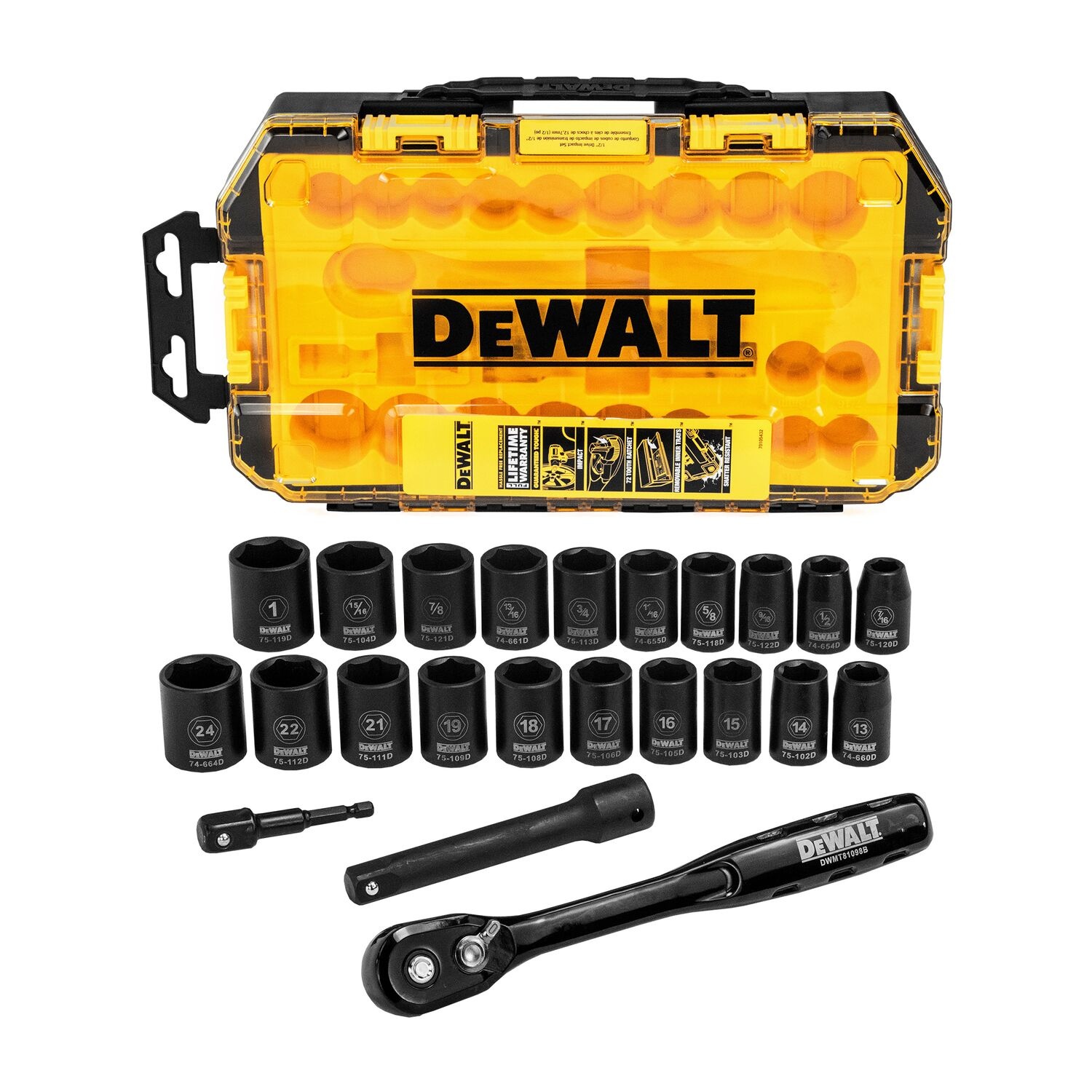 DEWALT ชุดลูกบ๊อกซ์ 23 ชิ้น 1/2นิ้ว DWMT74739