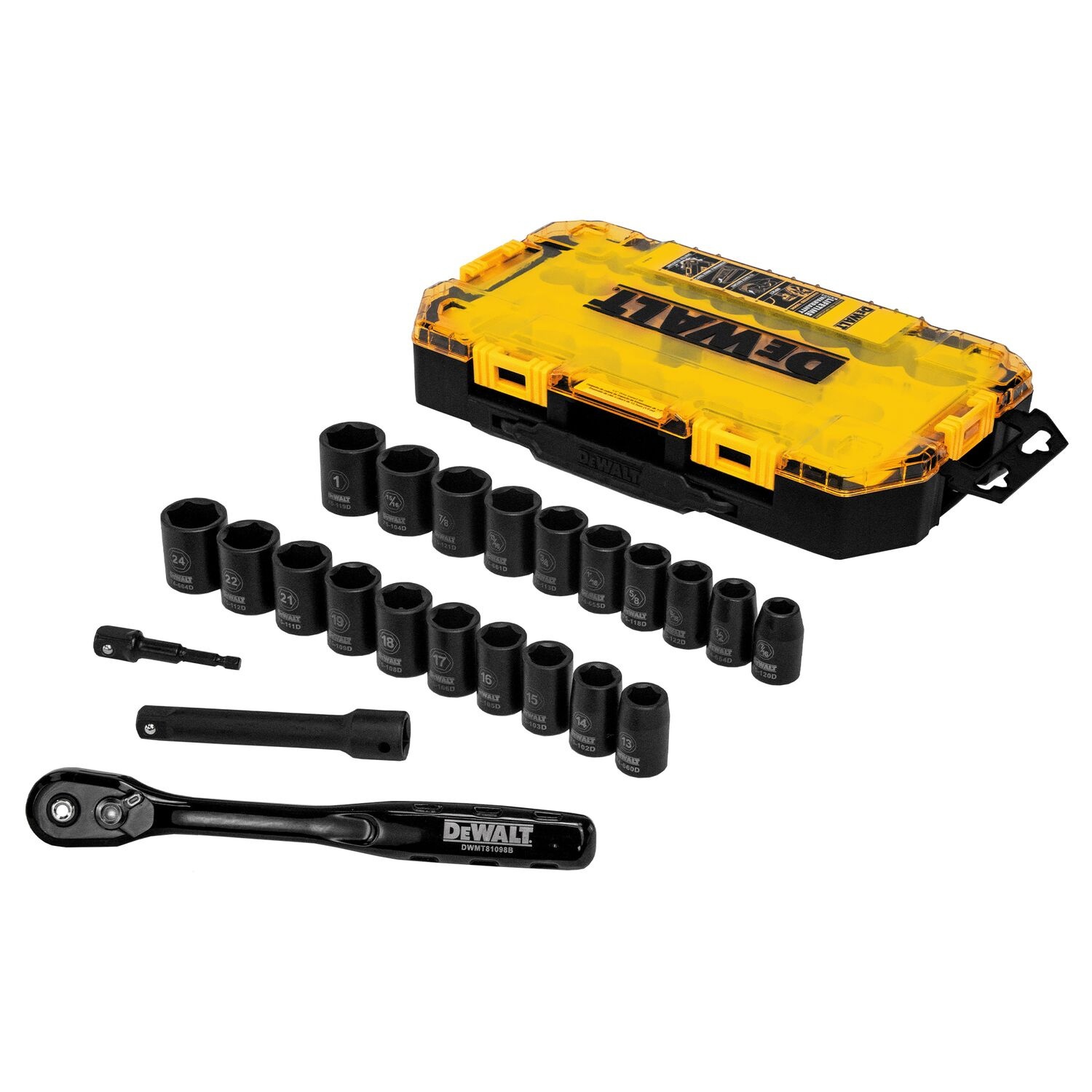 DEWALT ชุดลูกบ๊อกซ์ 23 ชิ้น 1/2นิ้ว DWMT74739