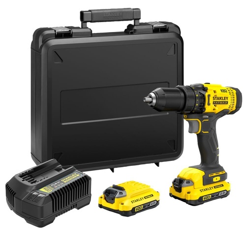 STANLEY สว่านกระแทกไร้สาย 20V รุ่น SCD711D2KA-B1 พร้อมแบตเตอรี่ 2.0 Ah และดอกสว่าน 100 ชิ้น