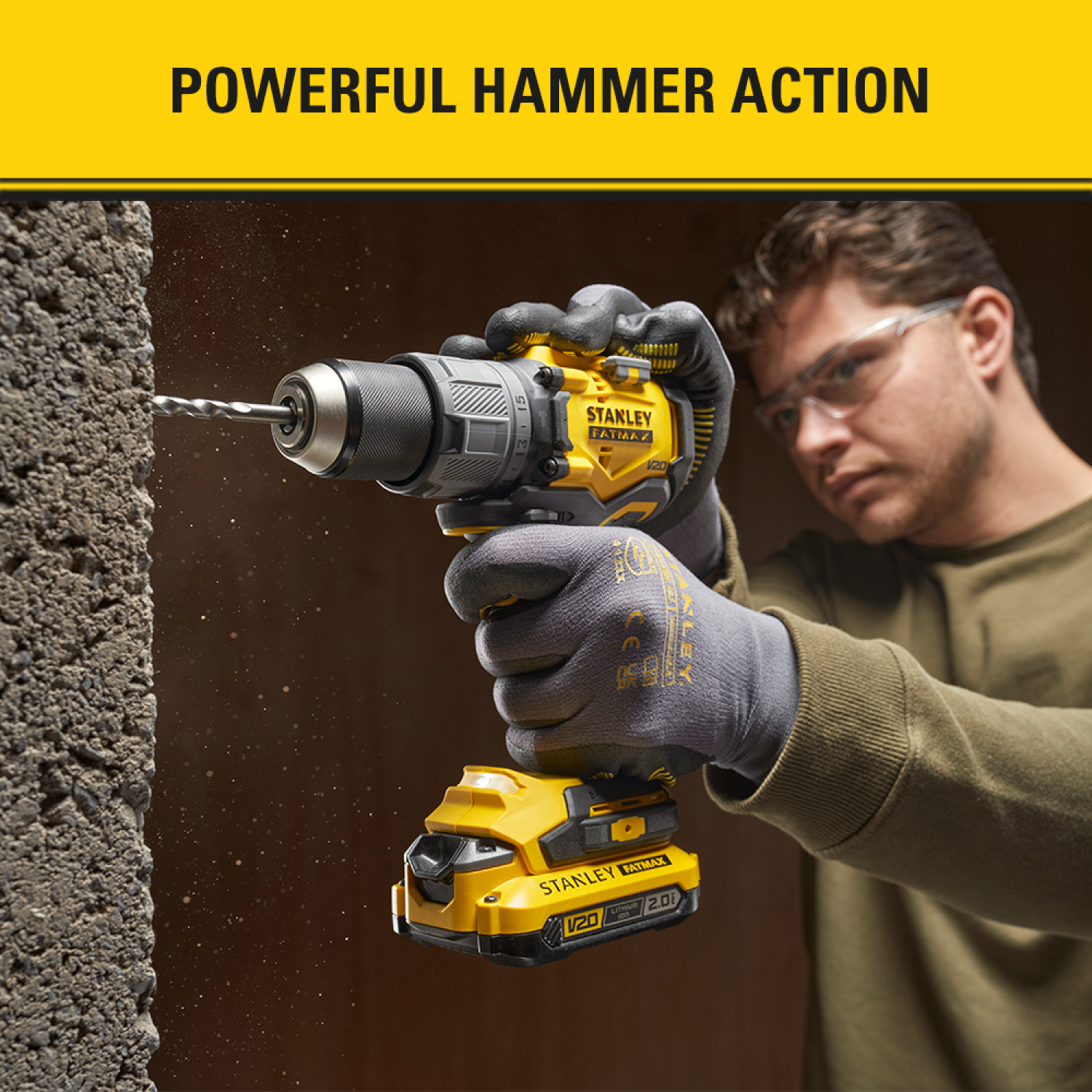 STANLEY สว่านกระแทกไร้สายไร้แปรงถ่าน V20 2 สปีด SBD726M1K-B1 พร้อมแบตเตอรี่ 4AH 