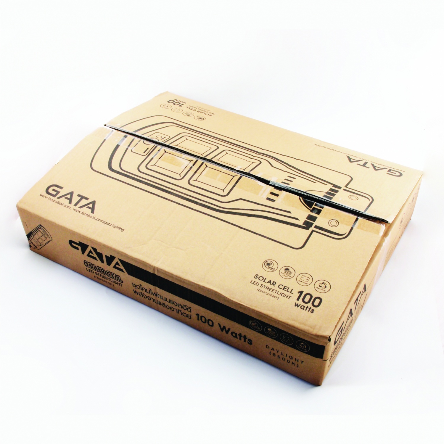 GATA โคมไฟถนนโซล่าเซลล์ 100 วัตต์ แสงเดย์ไลท์