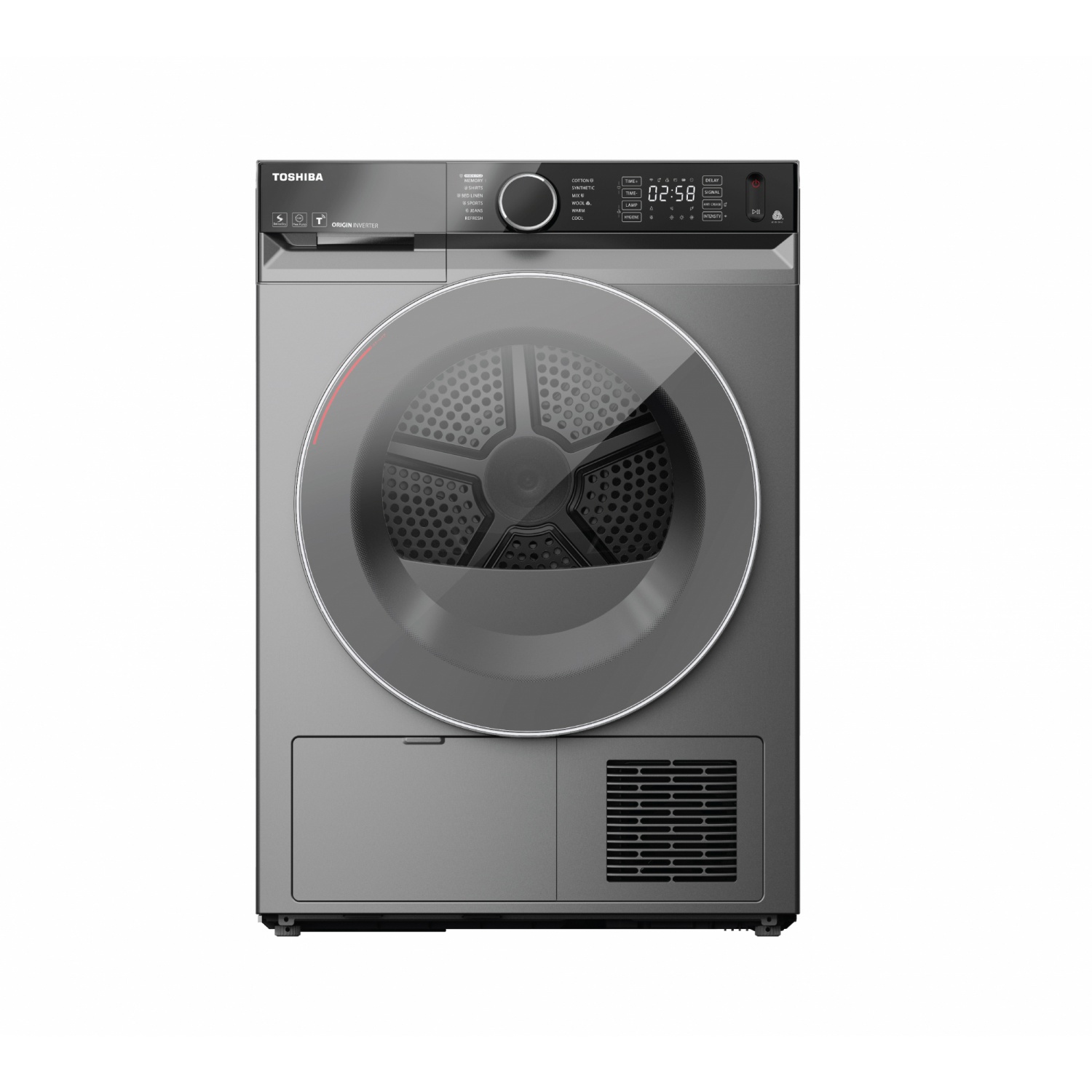 TOSHIBA เครื่องอบผ้าฝาหน้า 10kg. TD-BK110GHT(SK) สีเงิน