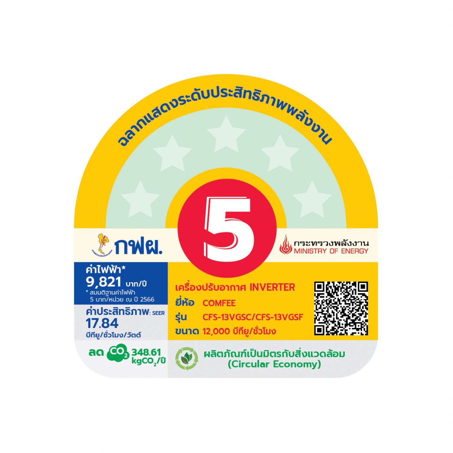 COMFEE เครื่องปรับอากาศ Inverter ขนาด 12000 BTU รุ่น CFS-13VGSF สีขาว