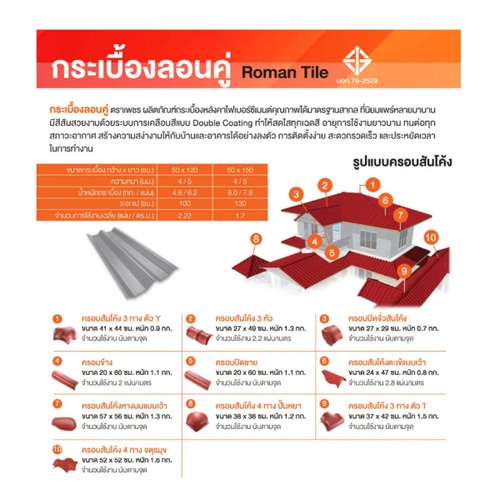 ตราเพชร กระเบื้องหลังคาลอนคู่ 0.5x50x150 ซม. สีแดงมั่งมี