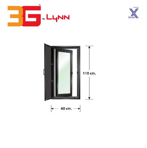 3G (X-Serie) หน้าต่างอะลูมิเนียม บานเปิด 60x110ซม. สีดำ พร้อมมุ้ง