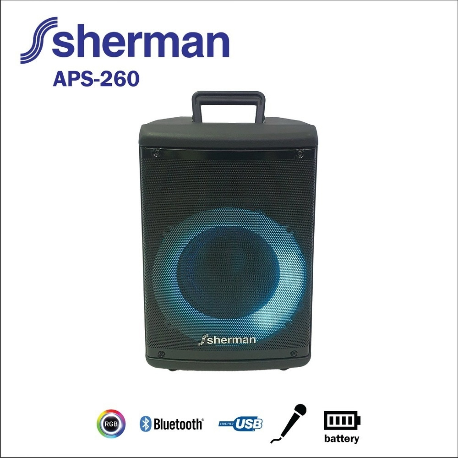Sherman ลำโพงล้อลากอเนกประสงค์ 8 นิ้ว รุ่น APS-260 สีดำ