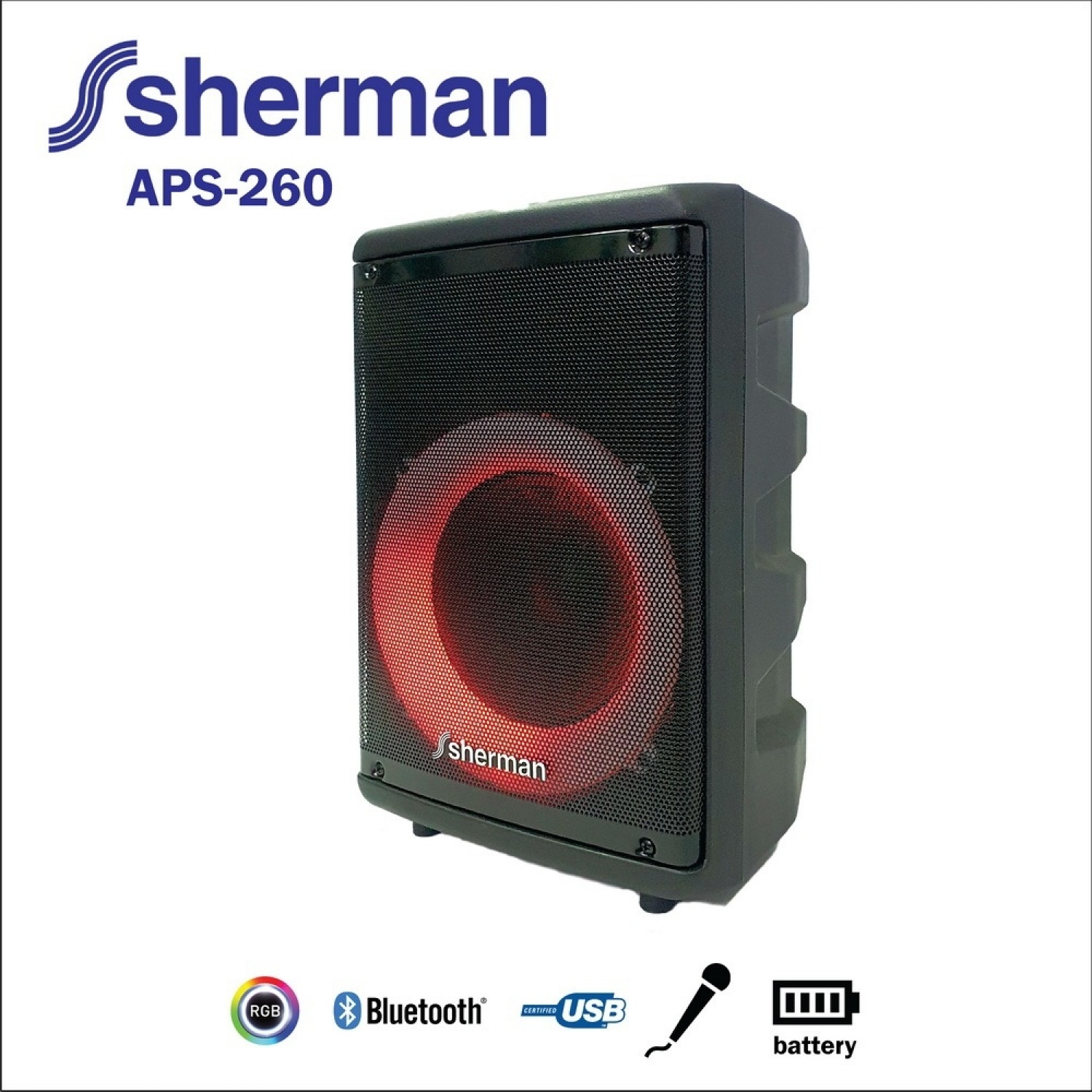 Sherman ลำโพงล้อลากอเนกประสงค์ 8 นิ้ว รุ่น APS-260 สีดำ