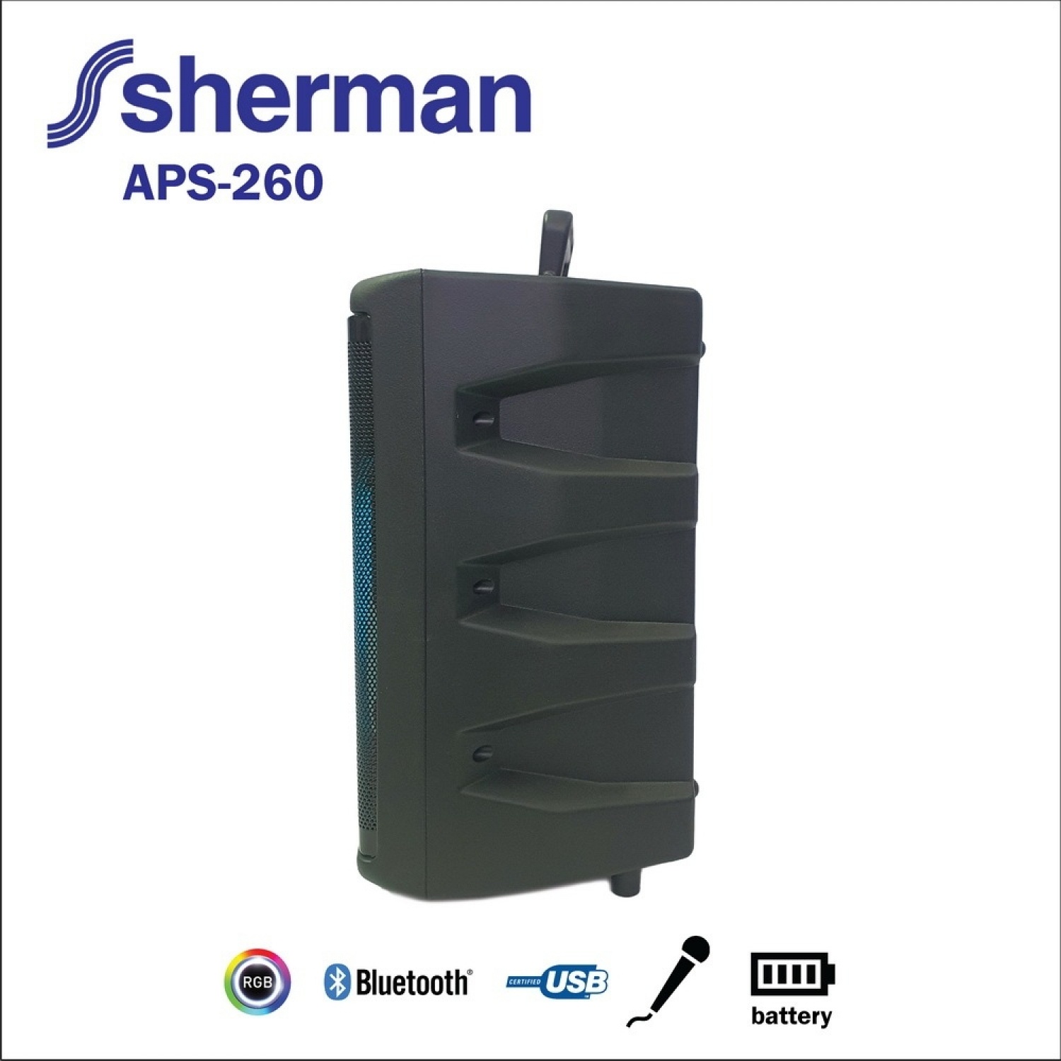 Sherman ลำโพงล้อลากอเนกประสงค์ 8 นิ้ว รุ่น APS-260 สีดำ