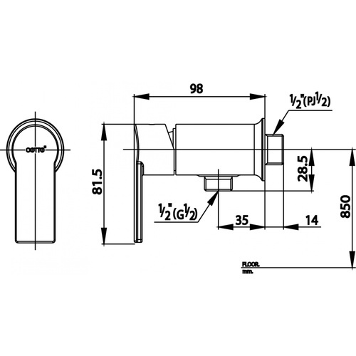 Cotto วาล์วเปิด-ปิดน้ำก้านโยกสำหรับฝักบัว รุ่น CT1115A(HM) ขนาด