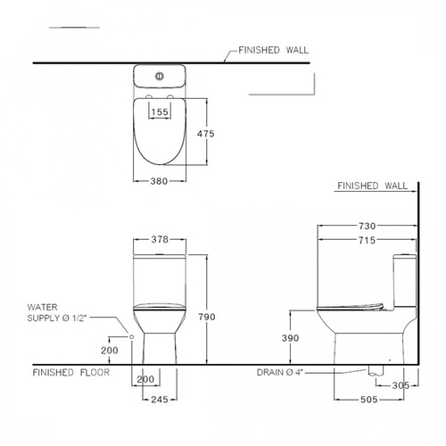 Cotto สุขภัณฑ์สองชิ้น รุ่น C126207 Mood ขนาด