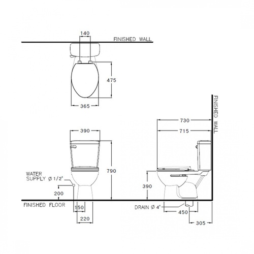 Cotto สุขภัณฑ์สองชิ้น  รุ่น  บูม C13444  ขนาด