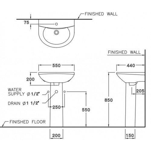 Cotto ขารองอ่างแบบตั้งพื้น รุ่น ยูนิเวอร์แซล C411