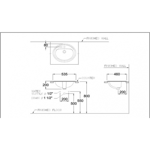Prema อ่างล้างหน้าฝังบนเคาน์เตอร์ ** ไม่รวมก๊อกน้ำ** รุ่น คอมมอน P51000