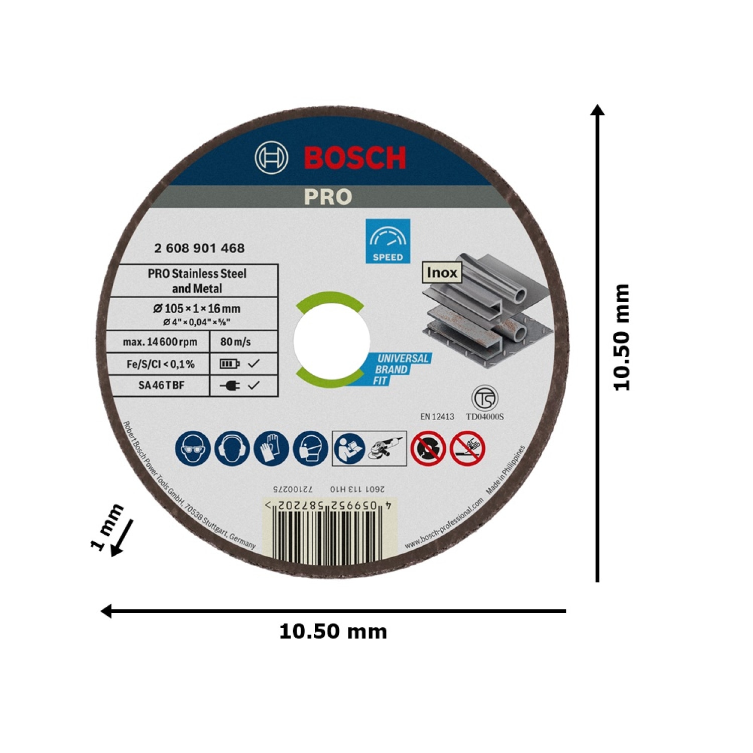 BOSCH ใบตัดสเตนเลส  4นิ้วx1.0x16mm #468