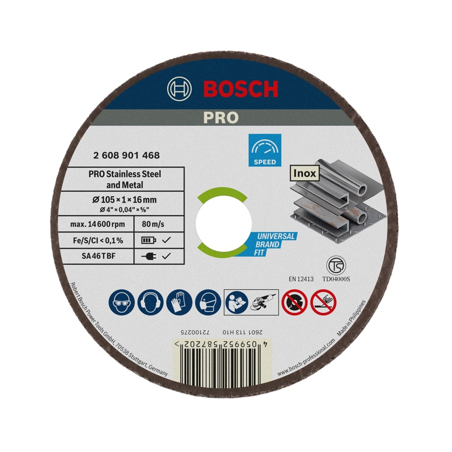 BOSCH ใบตัดสเตนเลส  4นิ้วx1.0x16mm #468